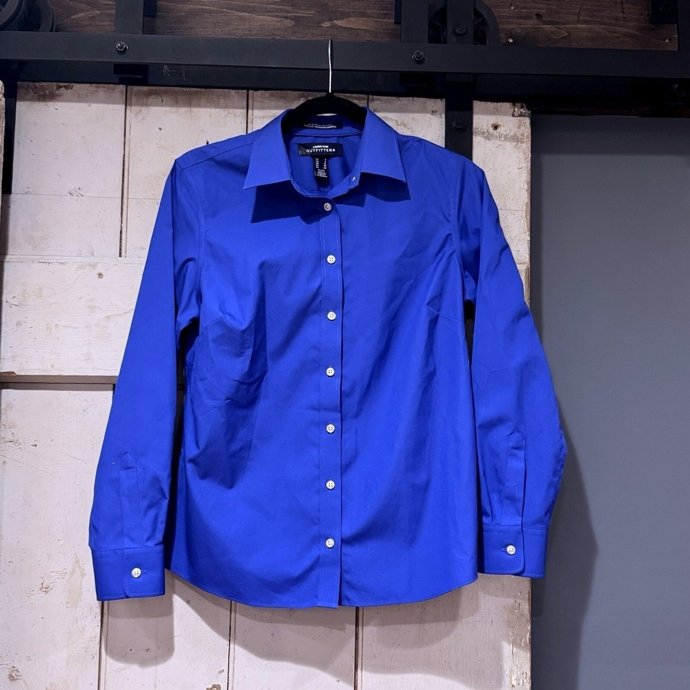 Lands End Outfitters Womens 8 Petite Blue No Iron Broadcloth Poplin Shirt Cotton